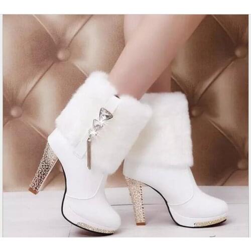 Fashion Women Boots Non-slip Waterproof Winter Snow Boots Women Platform Winter Shoes with Rhinestone Decoration Shoes
