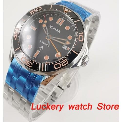 Bliger 41mm GMT Men watch black dial saphire glass Ceramic Bezel luxury Automatic mechanical watches