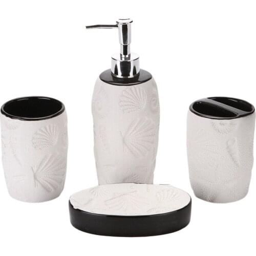 4 Piece Ceramic Bathroom Set Soap Dish Tumbler & Dispenser Toothbrush Holder