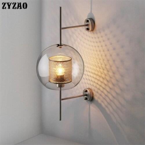 Industrial Wind Grid Living Room Wall Lamp American Simple Creative Bedroom Lamps Restaurant Study Loft Retro Glass Wall Lights