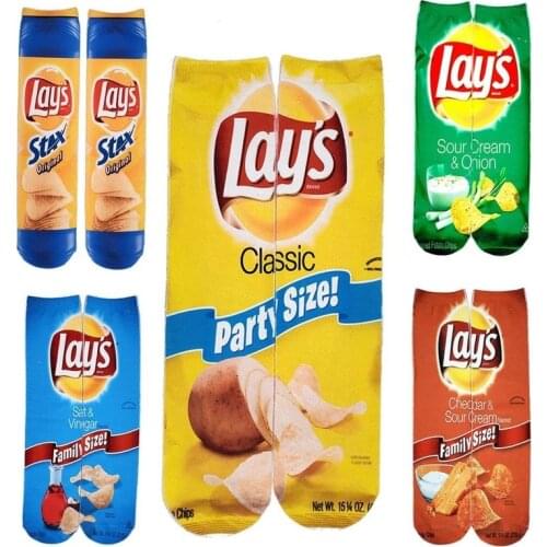 2020 New Funny Mens Socks Women Printing Chips Snack Knee High Socks Cotton Art Street Trend Long Socks For Men calcetines