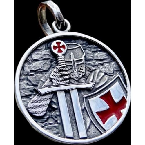 Onlysda Cool Mens Pendant Stainless Steel Red Armor Shield Knight Templar Crusader Cross Necklace Punk Jewelry Drop Shipping