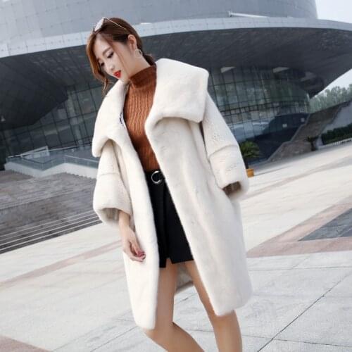 Autumn and winter velvet real mink fur female coat mink jacket long section overcoat women batwing sleeve outerwear