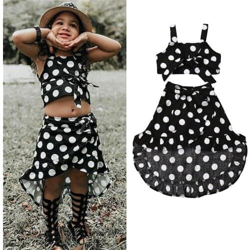 1-6Y Kids Baby Girls Clothes Sets 2021 Summer Children Polka Dot Cami Tops + Irregular Ruffle Skirts Bohemian Girls Outfits