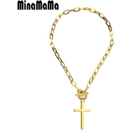 Stainless Steel Paper Clip Link Chain Cross Choker Necklaces For Woman Men Toggle Cross Pendant Necklaces Catholic Jewelry
