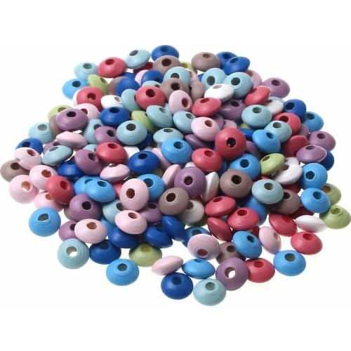 10 Color 12x6MM 100Pcs/lot Natural Wood Flat Round Spacer Wooden Beads For Jewelry Making Pacifier Clip DIY Crafts Necklace