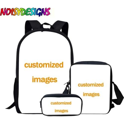 NOISYDESIGNS Schoolbags Teenager Boys Girls Customized Prints Kids School Backpacks Book Bag School Bag Set 3PCS Dropshipping