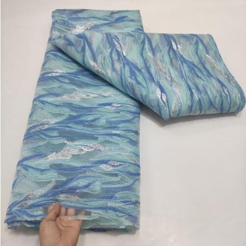 Blue African Jacquard Lace Fabric Brocade Material Floral Organza Mesh Cloth French Net Nigerian Tulle Dentelle Africaine DJO26