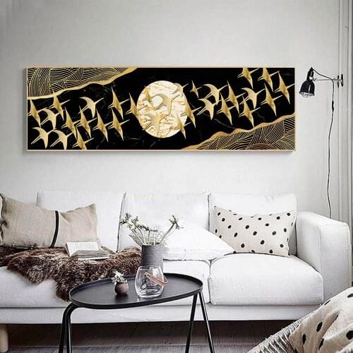 Nordic Black Gold Poster Golden Bird Wall Art Picture Canvas Poster Print Painting Abstract Picture Home Decoration Unstretched