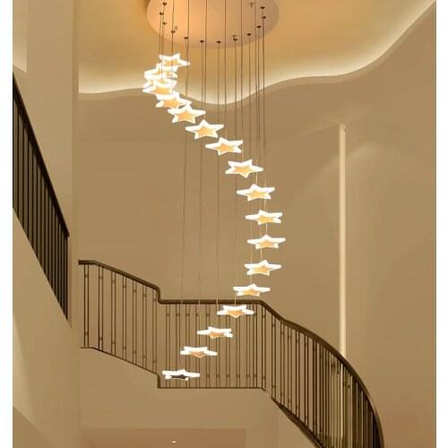 Modern LED Pendant Lights For Stairs Rrestaurant Bar Acrylic Suspension Hanging Pentagram Deco Lighting Pendant Lamp Fixtures