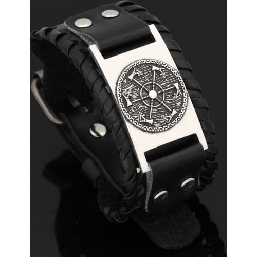 Axe leather amulet bracelet -adjustable size 19-26 cm