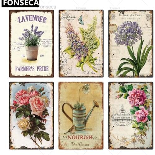Flower Vintage Tin Sign Home Decor Retro Metal Sign Shabby Chic Wall Decor for Kitchen Living Room Dining Room Metal Plate