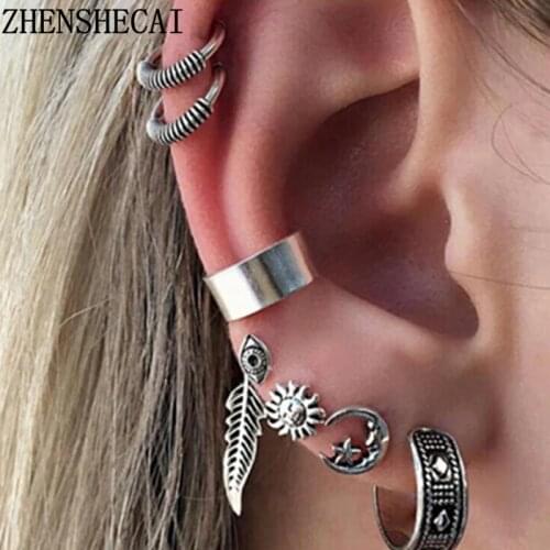 Punk Vintage Ear Clip Pendientes Brinco Girls Bijoux Chain Tassel Leaf Clip Ear Cuff Earrings For Women Jewelry e0259