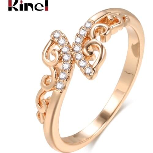 Kinel 2021 New 585 Rose Gold Natural Zircon Ring for Women Boho Hollow Flower Ethnic Bride Rings Fine Wedding Jewelry