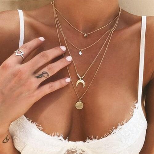 Gold color Choker Necklace for women Long Tassel moon Pendant Multilayer Chain Necklaces Laces velvet chokers Fashion Jewelry