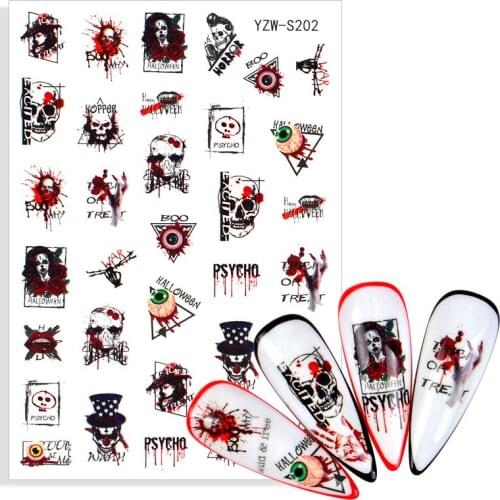 1 Sheet Bone Skull Geometry Line Designs Nail Decals Clown Crow Cat Butterfly Sticker Nails DIY Manicure Accessory