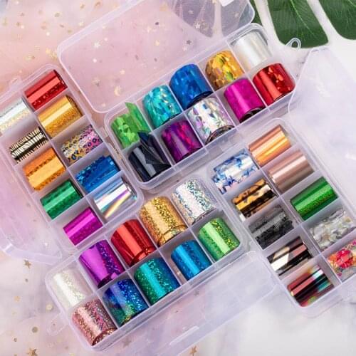 10 rolls 2.5X100cm Holographic Nail Art Transfer Foil Sticker Starry AB Paper Wraps Adhesive Decals Nails Decoration Accessories