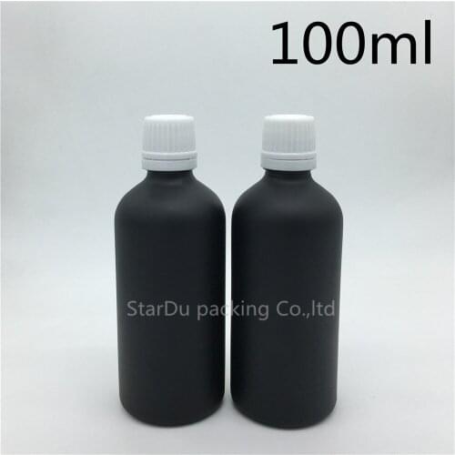 Free Shipping 10pcs 100ML Black Frosted Glass Bottle 100ml Vials Essential Oil Bottle with white Plastic cover Perfume bottles