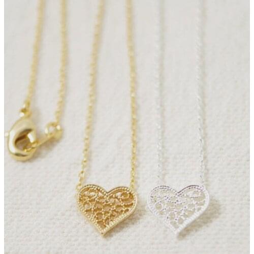 10pcs/Lot Of High End Exquisite Small Silver Gold Hollow Out Open Peach Heart Pendant Necklace Free Shipping Wholesale