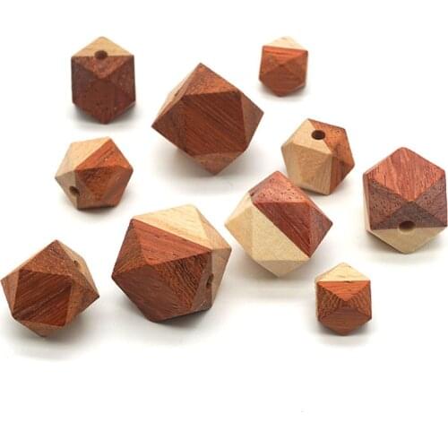 20pcs/lot Two Color Octagonal Wood Bead Necklace Earrings Home Accessories DIY Wooden Beads 10/12/14/16/18/20 MM Pick Size