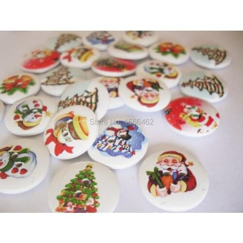 2015 New Year 100PCs Mixed Wooden Christmas Gift Buttons 2 Holes Sewing Scrapbooking 15mm