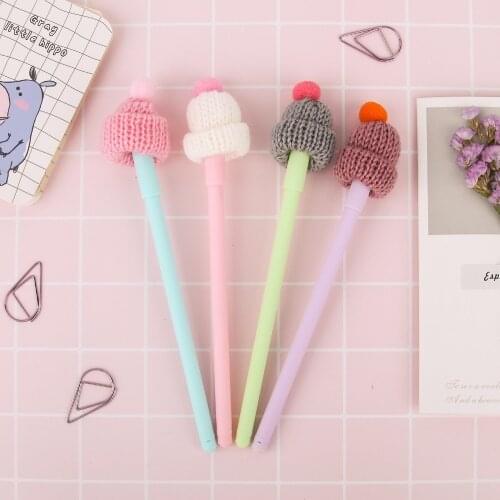 4 pcs Cute stocking hat with red bobble gel pen 0.5mm ballpoint Black color ink pen Stationery Office School supplies A6886