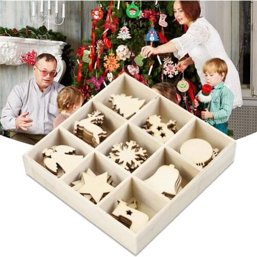 72Pcs Wood Christmas Tree Ornament Hanging Pendant Snowflake Star Bell Decoration Pendants Tree/Stocking/Snow/Deer Design