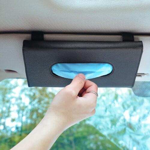 Car Tissue Mask Holder Black PU Leather Tissue Box Sun Visor Napkin Holder Hanging Car Visor Tissue Holder for Universal Auto
