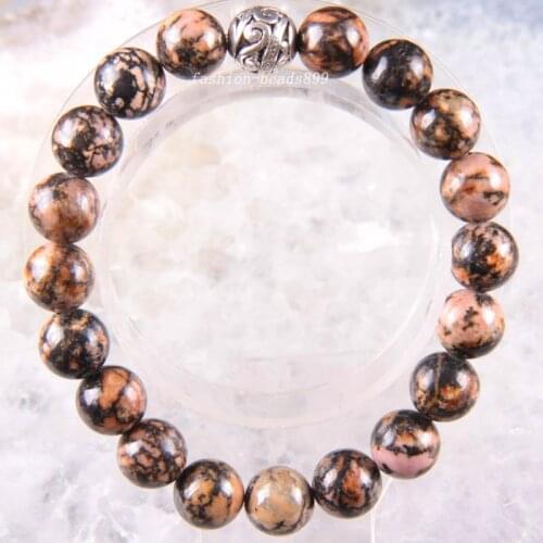 Bracelet 6 8 10 12MM Natural Stone Gem Round Beads Stretch Pink Rhodonite Bangle Charm Strand Fashion Jewelry 8"
