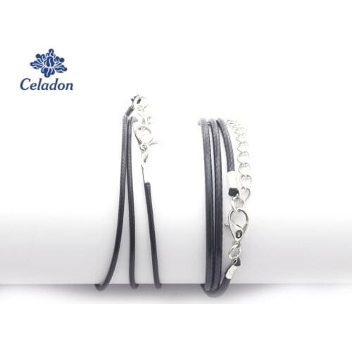 Celadon 10 Pcs/lot Faux Leather Black Bracelet Chains Braided Rope Necklace Pendant DIY Jewelry Making String Cord 1.5/2 mm