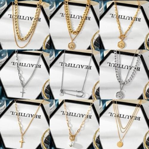 Womens Choker Neck Chain Pendant Necklaces for Women Cross Coin Mens Necklaces Fashion Stainless Steel Necklaces Goth Jewelry