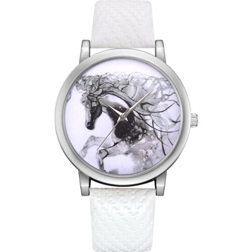 Fashion Womens Watch Girls Casual Leather Belt Analog Quartz Wrist Watches Horse Pattern Printing Female Clocks Montre Femme