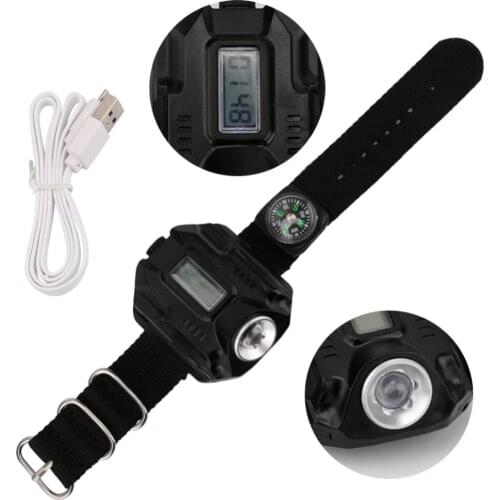 Watch Rechargeable Portable Flashlight XPE R2 LED Wrist Watch Flashlight Torch Light USB Charging Wrist Tactical Torch