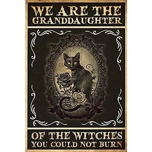 Black Cat We are Granddaughters of Witches Halloween Iron Painting Tin Sign Bar Pub Garage Diner Cafe Home Wall Decor Home