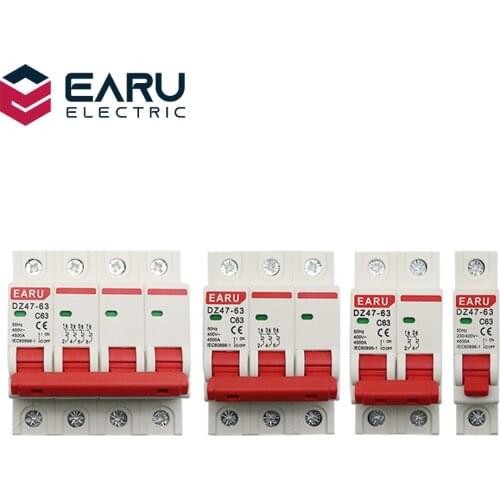 DZ47 1-4 Pole 3A/6A/10A/16A/20A/32A/40A/50A/63A 400V C Type Mini Circuit Breaker MCB 35mm Din Rail Mount Breaking Capacity 6KA