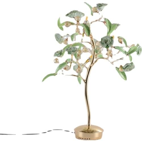 Nordic Luxury Iron Body Crystal Ceramics Ornament Desk Lamp for Living Room Table Study LED Decor Bedroom Beside Light Fixture