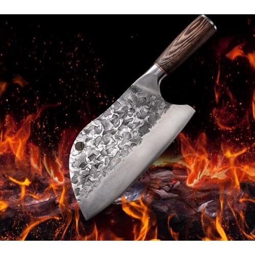 Handmade Forged Kitchen Knife Chinese Hammer Stainless Steel Chefs Chopper Cooking Knive Wood Handle Meat Slicer Butcher Knife