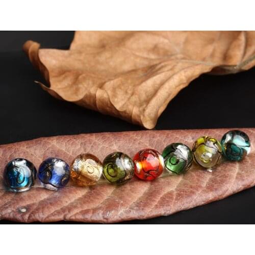 Round 12mm Foil Strips Handmade Lampwork Glass Loose Beads for Jewelry Making DIY Crafts Findings