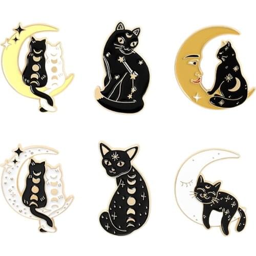 Lazy Cute Cat Pins Black Color Enamel Cat Brooch Kitty Pin Animal Brooches Kids Fashion Carton Design Charms Jewelry