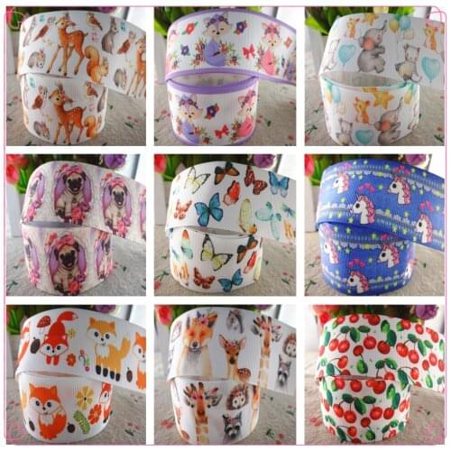 18091904, 1" 25mm,1-1/2" 38mm, 50 yards animals printed grosgrain ribbons DIY hair bows handmade materials