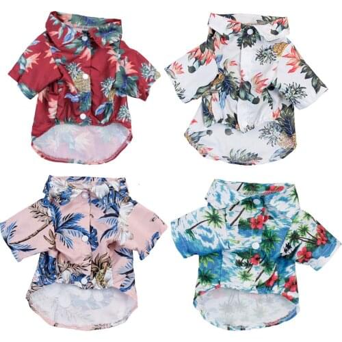 Summer Dog Printed Shirts Clothes Beach Clothes Vest Pet Clothing Floral T-Shirt Hawaiian For Small Medium Cat Dog Pets Outfits