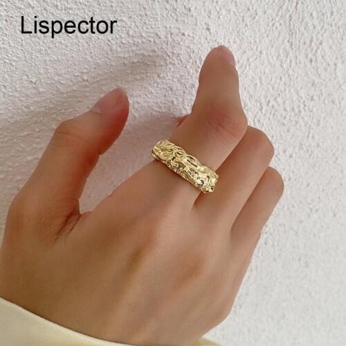 Lispector 925 Sterling Silver Irregular Folds Thick Rings for Men Women Hip Hop Party Texture Ring Casual Unisex Rock Jewelry