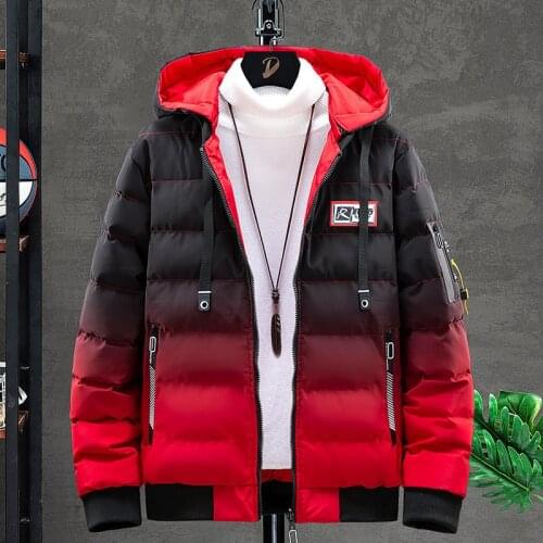 2020 Outdoor Parka Mens Hooded Gradient Zipper Color Autumn Winter Warm Wind-proof Letter Decor Casual Male Coat