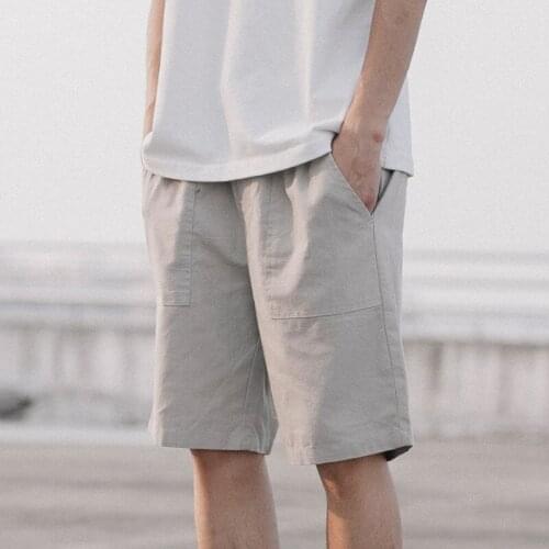Mens shorts Simple linen shorts Mens loose, straight, casual cotton and linen cropped trousers