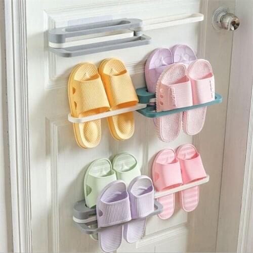 Wall Mounted Bathroom Slippers Rack Foldable Toilet Shoes Hanging Holder Drain Storage Rack Shelf Punch Free Shoe Organizer