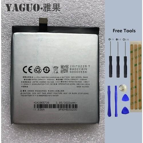 Original BA02 Battery Replacement 3000mAh Battery Parts For Meizu Meizy A680Q M3E MeiBlue M3E Smart Phone + Free Tools