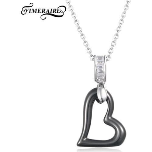 Lovely Pink Heart Shape Smooth Ceramic Charm Necklace For Women Lover With Stainless Steel Chain Black Chokers Couple Jewelry