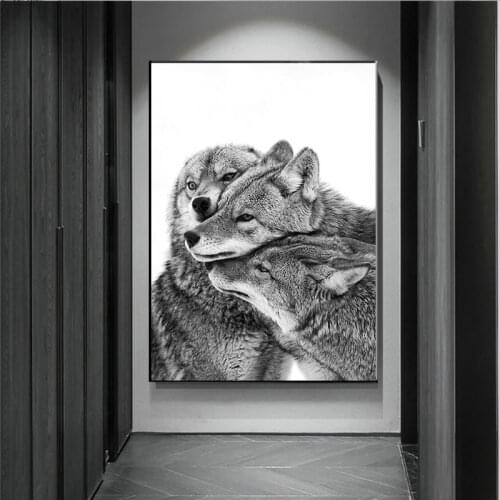 Black and White Wild Animal Wolf Canvas Painting Posters and Prints Nordic Animal Wall Art Pictures for Living Room Decoration
