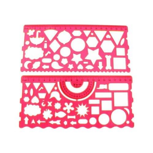 Clear Fuchsia Stationery Measuring Template Drawing Ruler Guide 2 Pcs