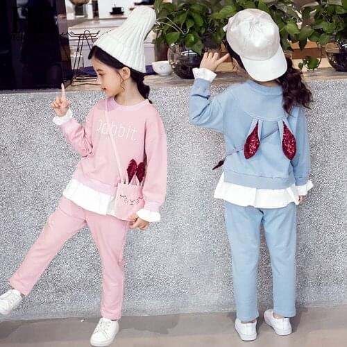 Girl Toddler Clothing Autumn Long Sleeve Rabbit Ears Sequins Sport Sweatshirt+Pant Tracksuit Children Clothes Set